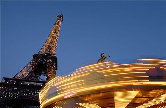 法国,巴黎,黄昏,旋转木马