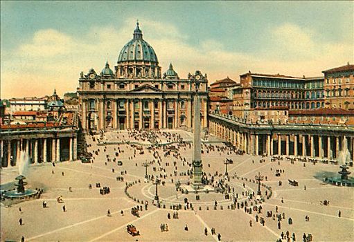 历史,照相,圣彼得大教堂,圣彼得广场,梵蒂冈,罗马,意大利,欧洲