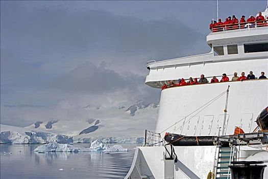 南极,南极半岛,巡航,海岸线,探险,船,发现,红色,游客,风景,冰河,冰,桥
