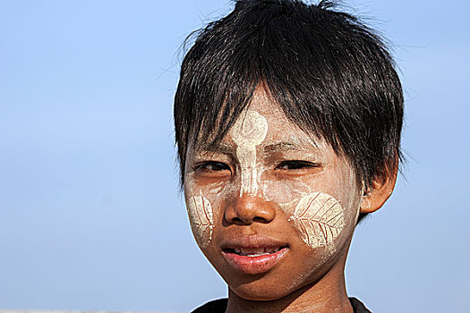 男孩,脸,头像,曼德勒,分开,缅甸,亚洲