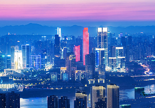 重庆城市夜景,全景城市分光