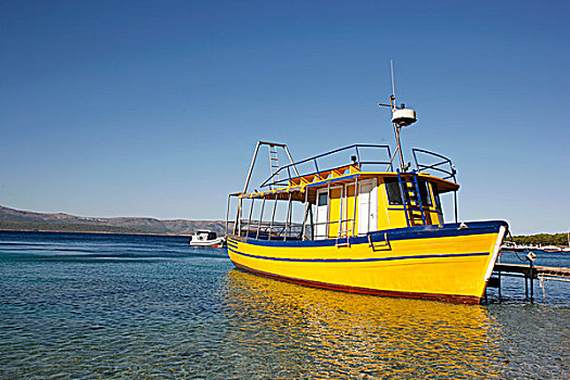 黄色,船,港口,岛屿,克罗地亚