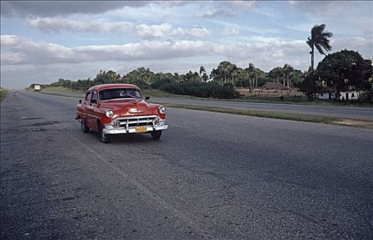 红色,老爷车,高速公路,古巴