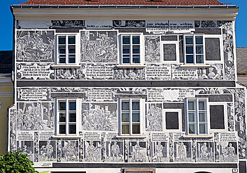 五彩釉雕,房子,下奥地利州,奥地利,欧洲