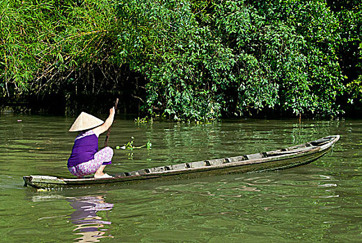 人,划船,船,河,湄公河,越南
