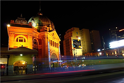 墨尔本,城市灯光,上方,亚拉河,夜晚,澳大利亚