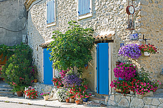 房子,蓝色,百叶窗,普罗旺斯,法国
