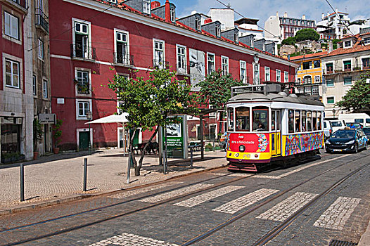 有轨电车,街道,阿尔法马区,地区,里斯本,葡萄牙,欧洲