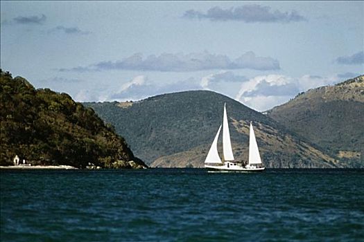 帆船,海岸,托托拉岛,英属维京群岛