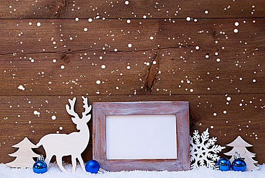 圣诞贺卡,蓝色,装饰,留白,雪,雪花