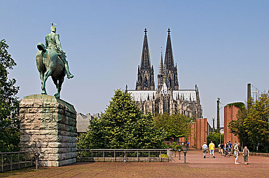 骑马雕像,皇帝,普鲁士,桥,大教堂,背影,科隆,北莱茵-威斯特伐利亚,德国,欧洲