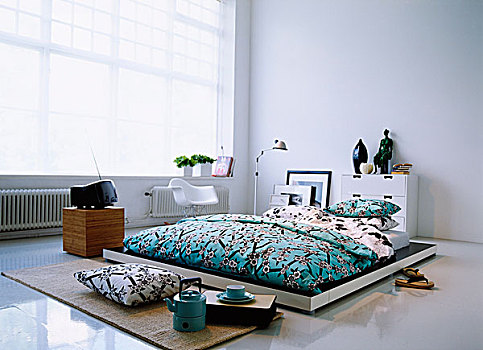日式,双人床,茶具,地毯,小,电视