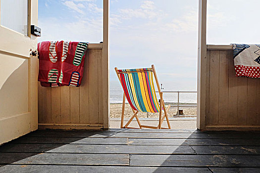 空,折叠躺椅,户外,海滩小屋,后视图