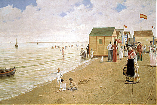 桑卢卡尔-德巴拉梅达,海滩,油画
