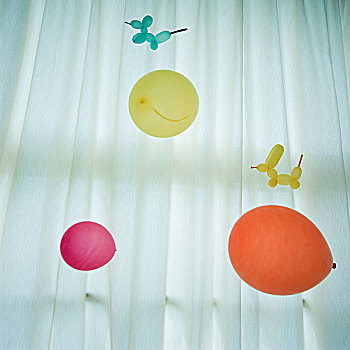 彩色,气球,白色,帘