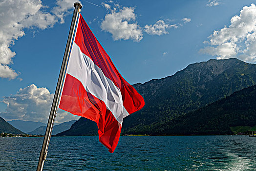 奥地利,旗帜,船,湖,提洛尔,欧洲