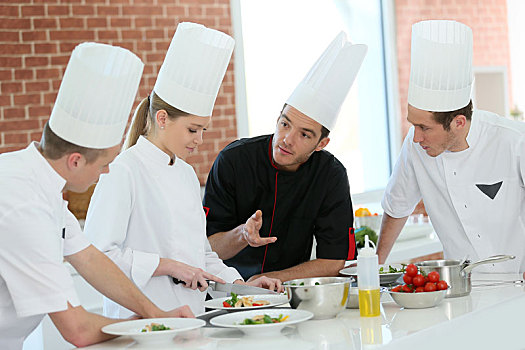 厨师,训练,学生,餐厅厨房