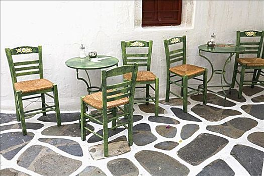 桌子,椅子,米克诺斯城,米克诺斯岛,希腊