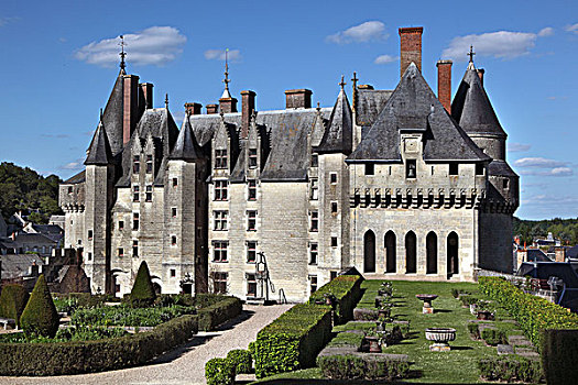 法国,中心,都兰地区,城堡,朗热,全视图,内院,花园,蓝天
