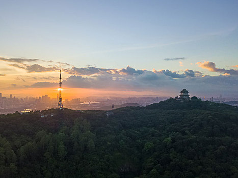 清晨时分广东惠州高榜山航拍风光