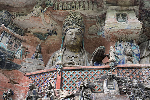 雕塑,廟宇,純,陸地,大足,重慶,中國