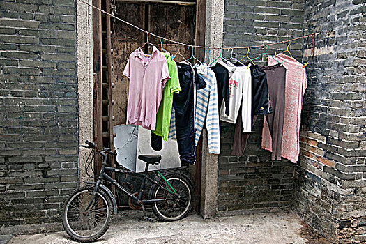 洗衣服,升起,户外,老,住宅,乡村,长,香港
