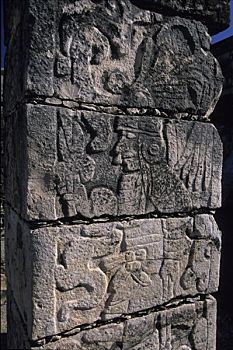 墨西哥,尤卡坦半岛,奇琴伊察,柱子,特写,浅浮雕