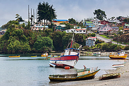 智利,奇洛埃岛,城镇景色