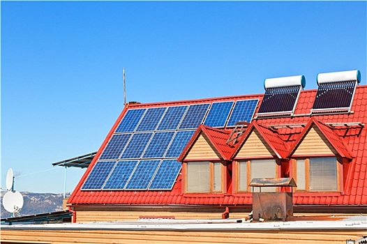 太阳能,电池,房子,屋顶