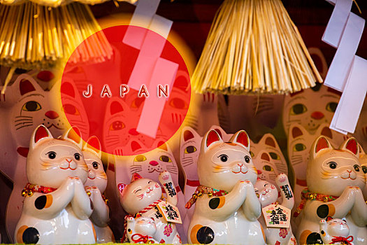 日本招财猫制成贺卡以日本japan作为符号,字幕,招财猫,金运来福