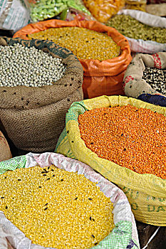 彩色,调味品,豆类,乌代浦尔,印度