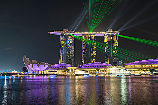 雷射,展示,码头,湾,沙,酒店,晚上,新加坡,亚洲