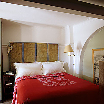 双人床,红色,被子,正面,卧室