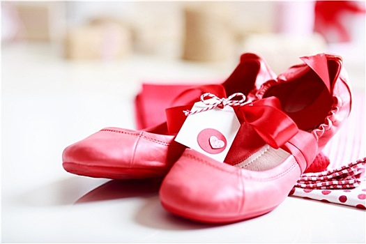 红色,鞋,丝带,心形,标签