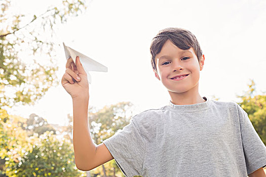 微笑,男孩,纸飞机,公园