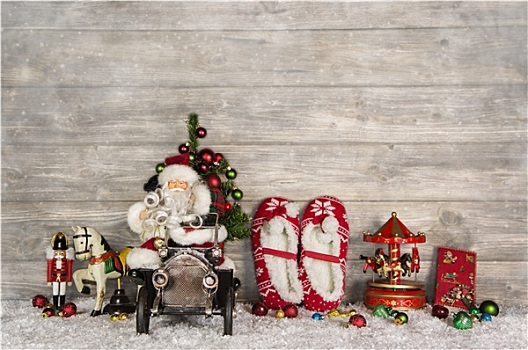 有趣,圣诞节,贺卡,圣诞老人,老,孩子,玩具,木质背景