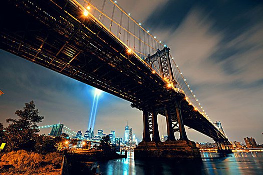 纽约,市区,911事件,夜晚,曼哈顿大桥