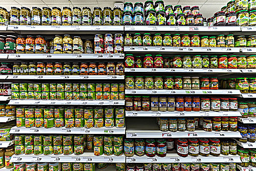 蔬菜罐头,架子,土耳其,超市,德国,欧洲