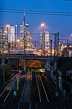 火车站,移动,ice列车,后面,德国商业银行,法兰克福,黑森州,德国,欧洲
