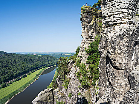 砂岩,山,国家公园,撒克逊瑞士,萨克森,瑞士,视点,看,上方,易北河,德国,大幅,尺寸