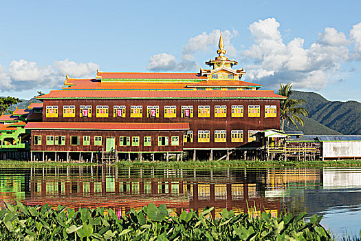 缅甸,茵莱湖,寺院,反射