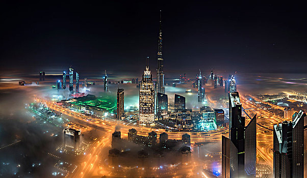 城市,迪拜,阿联酋,光亮,哈利法,摩天大楼