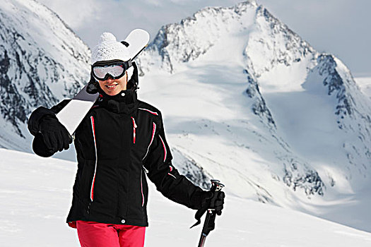 女人,头像,拿着,滑雪,奥地利