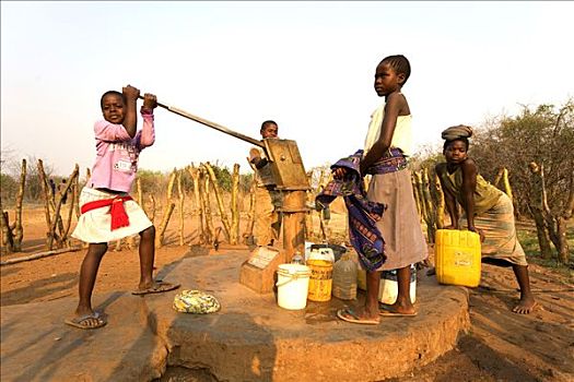 孩子,水,室外,非洲,村庄,南方,省,赞比亚
