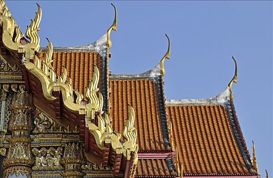 屋顶,大理石庙宇,云石寺,天空,流苏,曼谷,泰国,亚洲