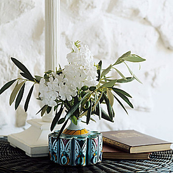 白花,橄榄枝,花瓶