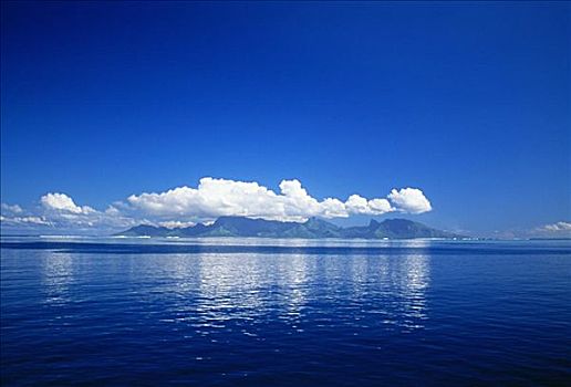 法属玻利尼西亚,塔希提岛,积云,上方,平静,海洋