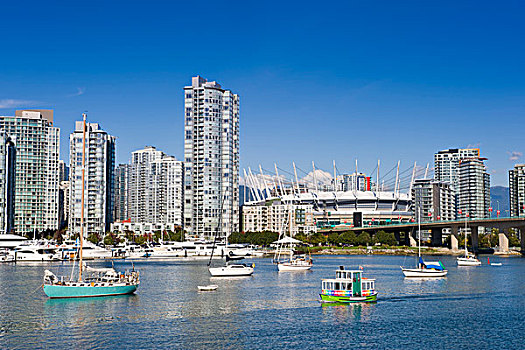 渡轮,城市天际线,新,伸缩,屋顶,福尔斯湾,温哥华,不列颠哥伦比亚省,加拿大
