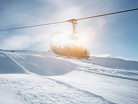日光,滑雪缆车,雪中,遮盖,山景,皮埃蒙特区,意大利