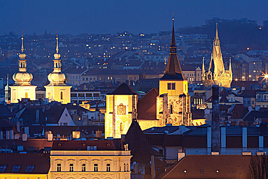 捷克共和国,布拉格,尖顶,教堂,老,城镇,黃昏